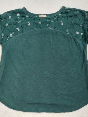 Merona Green Lace Top Size Large Short Sleeve Cotton  Casual